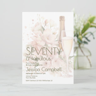 Zeventig & Fabulous Champagne Bloemen 70ste Verjaa Kaart