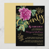 Zeventig & Fabulous Roze Pioen Roos Verjaardag Kaart (Voorkant / Achterkant)