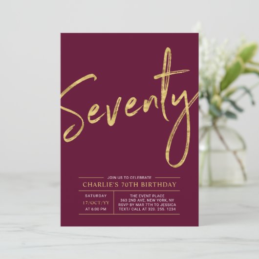 zeventig | Goud & Bourgogne Rood 70ste verjaardags Kaart (Staand voorkant)