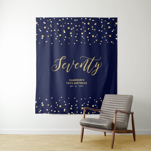 Zeventig Goud & Marine 70e Verjaardag Feest Achter Wandkleed (In situ)
