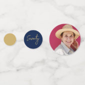 Zeventig | Goud & Marineblauwe Moderne 70ste Verja Confetti (Achterkanten)