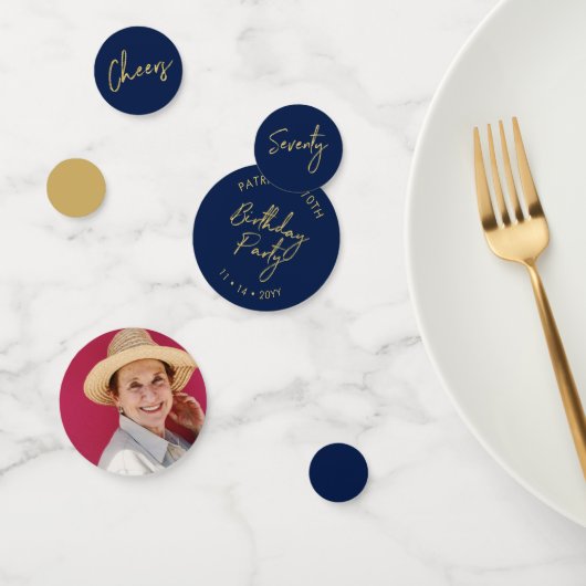 Zeventig | Goud & Marineblauwe Moderne 70ste Verja Confetti (Groep)