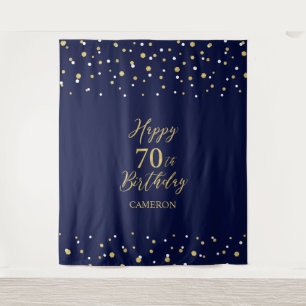 Zeventig Goud & Navy 70e Verjaardagsfeest Achtergr Wandkleed