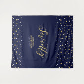 Zeventig Goud & Navy 70ste verjaardagsfeest achter Wandkleed (Voorkant (horizontaal))