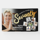 Zeventig gouden 70ste verjaardag foto's op zwart spandoek (Horizontaal)