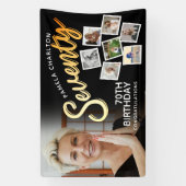 Zeventig gouden 70ste verjaardag foto's op zwart spandoek (Verticaal)