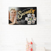 Zeventig gouden 70ste verjaardag foto's op zwart spandoek (Insitu)