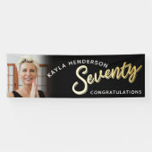 Zeventig gouden 70ste Verjaardagsfoto op zwart Spandoek (Horizontaal)