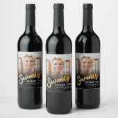 Zeventig gouden zwarte 70e verjaardag aangepaste f wijn etiket (Flessen)