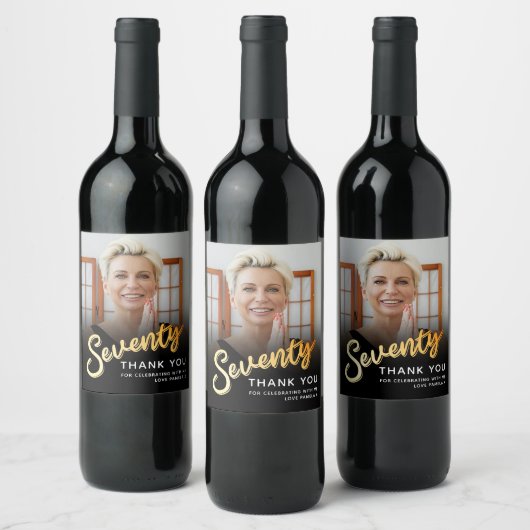Zeventig gouden zwarte 70e verjaardag aangepaste f wijn etiket (Flessen)