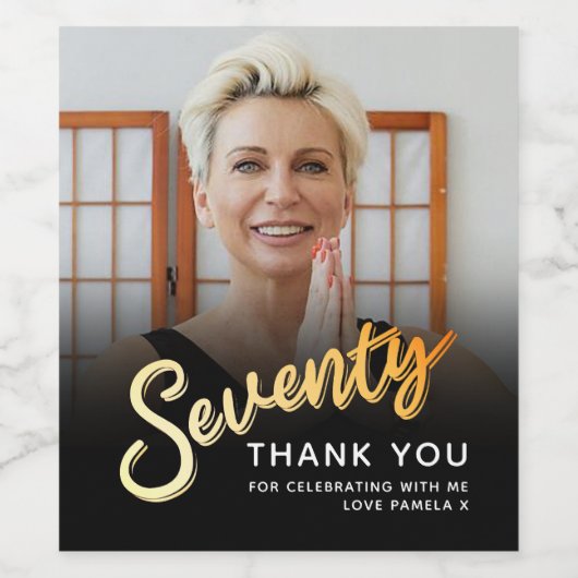 Zeventig gouden zwarte 70e verjaardag aangepaste f wijn etiket (Enkel label)