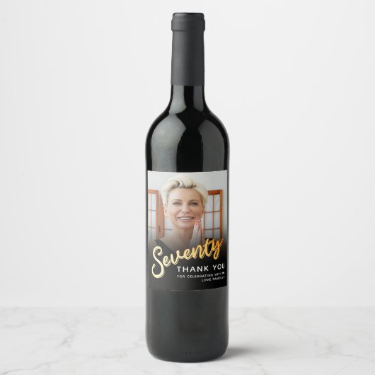 Zeventig gouden zwarte 70e verjaardag aangepaste f wijn etiket (Voorkant)