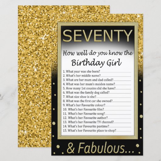 Zeventig Hoe goed ken je het verjaardagsmeisje? (Voorkant / Achterkant)