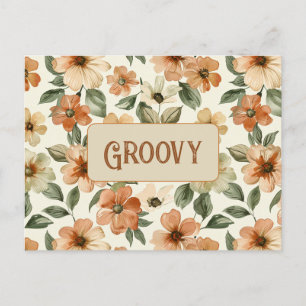 Zeventig Jaren Oranje Groene Bladeren Groovy Briefkaart