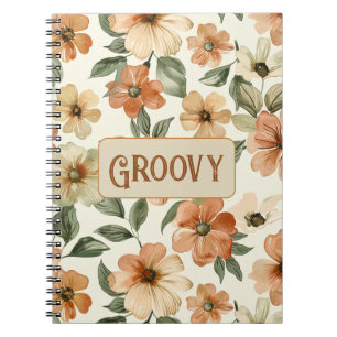 Zeventig Jaren Oranje Groene Bladeren Groovy Notitieboek