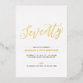 zeventig | Modern Goud 70e Verjaardagsfeestje Folie Uitnodiging (Voorkant)