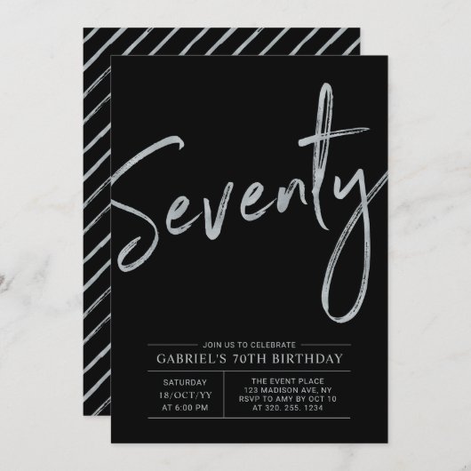Zeventig Modern Zilver & Zwart 70ste Verjaardagsfe Kaart (Voorkant / Achterkant)