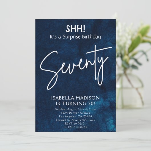 zeventig | Navy Blue 70e Verjaardag Verrassingsfee Kaart (Staand voorkant)