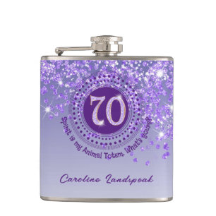 Zeventig & Paarse Glitter & Drink Quote Heupfles