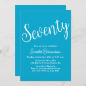 Zeventig Script Aqua Blue 70ste verjaardagsfeest Kaart (Voorkant / Achterkant)