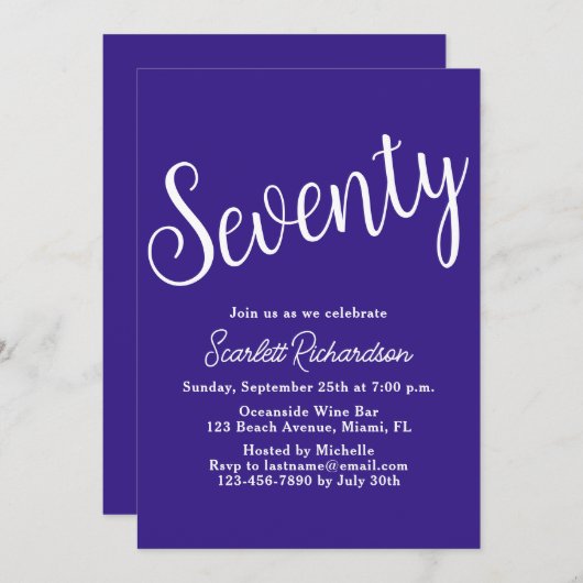Zeventig Script Donker Paarse 70ste verjaardagsfee Kaart (Voorkant / Achterkant)