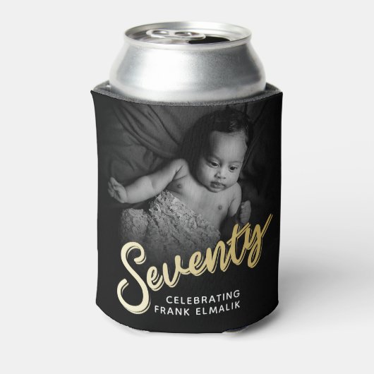 Zeventig script goud 70e verjaardag foto's blikjeskoeler (Blikje Achterkant)