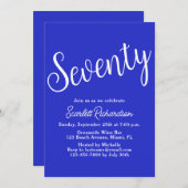 Zeventig Script Koninklijk Blauw 70ste Verjaardags Kaart (Voorkant / Achterkant)