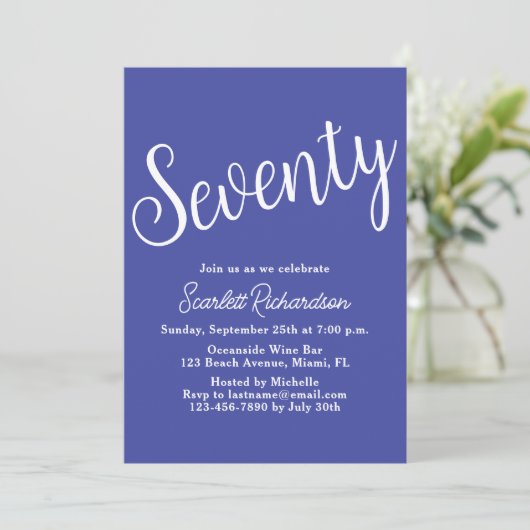Zeventig Script Lavendel Paarse 70ste verjaardagsf Kaart (Staand voorkant)