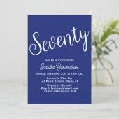 Zeventig Script Marine Blauw 70ste Verjaardagsfees Kaart (Staand voorkant)