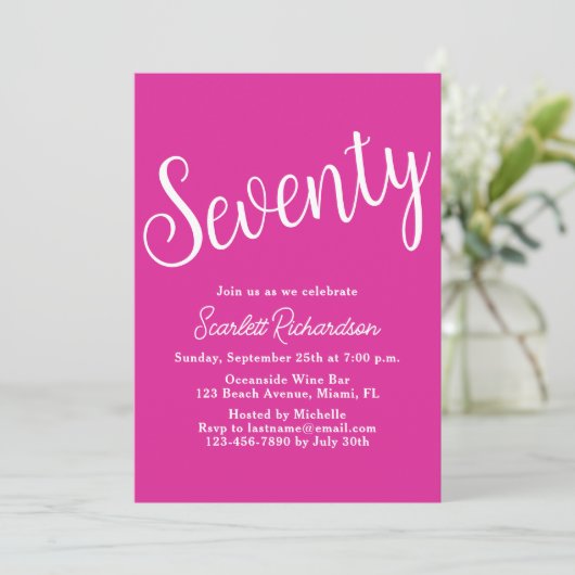 Zeventig Script Roze 70ste verjaardagsfeestje Kaart (Staand voorkant)