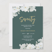 Zeventig Smaragd Groen & Goud Wit Bloemen Verjaard Kaart (Voorkant)