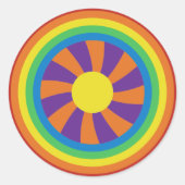 Zeventig Stijlregenbogen en Sun Graphic Ronde Sticker (Voorkant)
