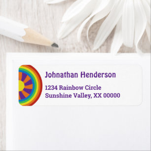 Zeventig Stijlregenboog en Sun Graphic Etiket