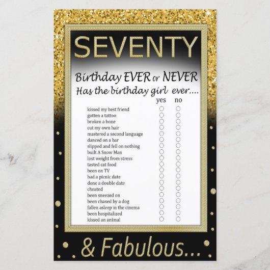 Zeventig verjaardag ooit of nooit (Voorkant)