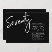 Zeventig Zwart & Wit Modern 70ste verjaardagsfeest Kaart (Voorkant / Achterkant)