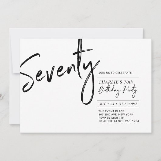 zeventig | Zwart & Wit Moderne 70e verjaardag Part Kaart (Voorkant)