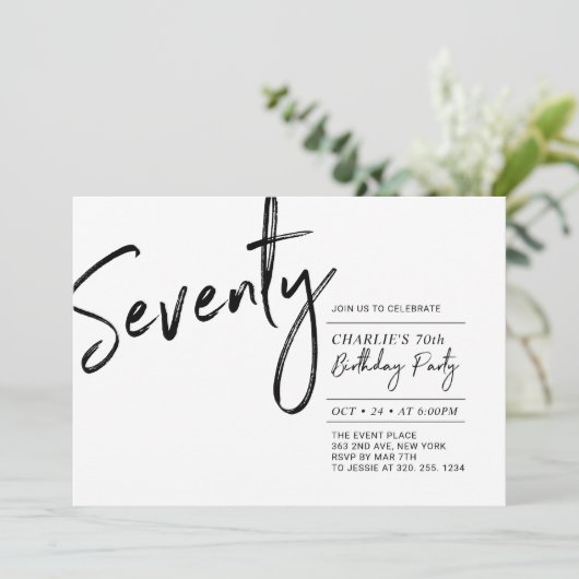 zeventig | Zwart & Wit Moderne 70e verjaardag Part Kaart (Staand voorkant)