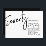 zeventig | Zwart & Wit Moderne 70e verjaardag Part Kaart<br><div class="desc">Viel je speciale dag in met deze eenvoudige,  stijlvolle uitnodiging voor een 70e verjaardag. Dit ontwerp kenmerkt een borstelmanuscript "Zeventij"met een schone lay-out in zwarte & witte kleurencombinatie. Meer design beschikbaar in mijn winkel BaraBomDesign.</div>