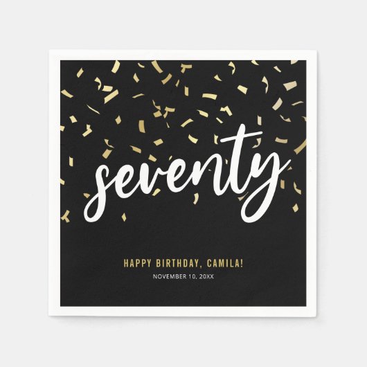 Zeventig zwarte gouden 70e verjaardag servet (Voorkant)