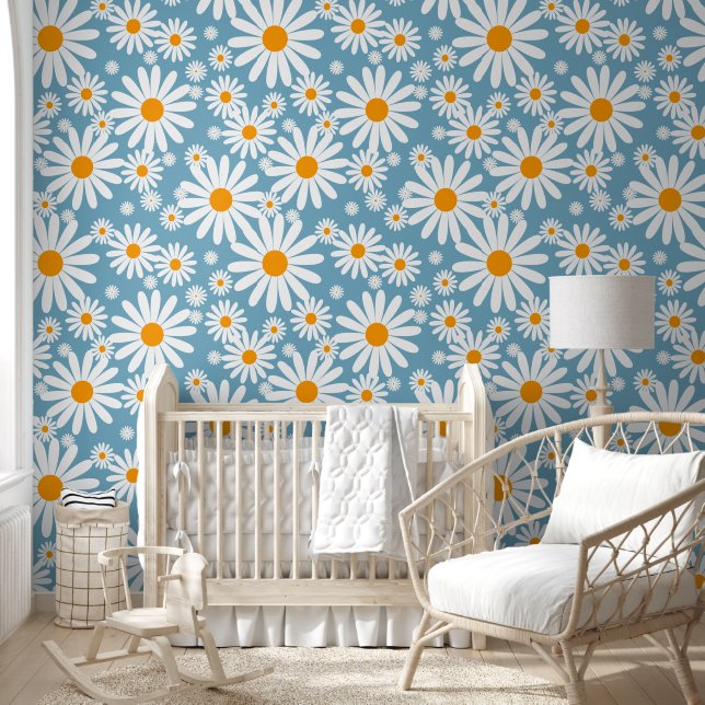 Zeventiger Daisies retro bloemmotief Behang (Kinderen)