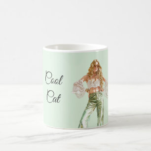 Zeventiger jaren blond meisje cool kat koffiemok