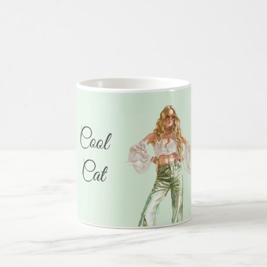 Zeventiger jaren blond meisje cool kat koffiemok (Center)