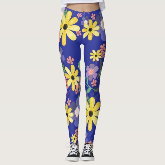 Zeventiger jaren Retro Big Floral Leggings (Voorkant)