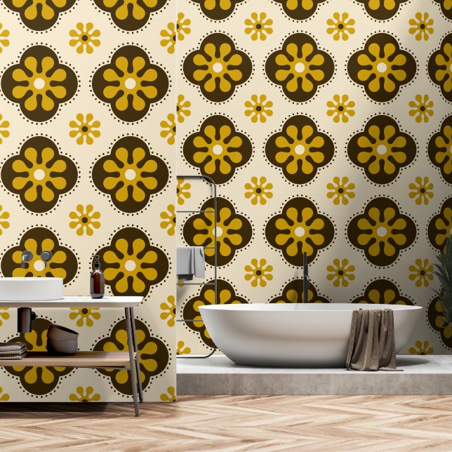 Zeventiger Mod bloem patroon Wallpaper Behang (Badkamer)