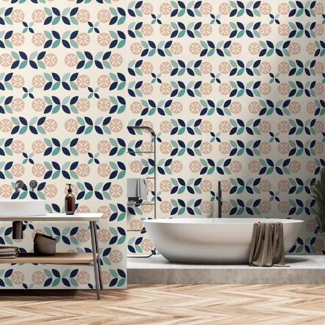 Zeventiger Mod bloem patroon Wallpaper Behang (Badkamer)