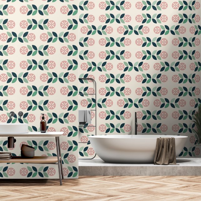Zeventiger Mod bloem patroon Wallpaper Behang (Badkamer)