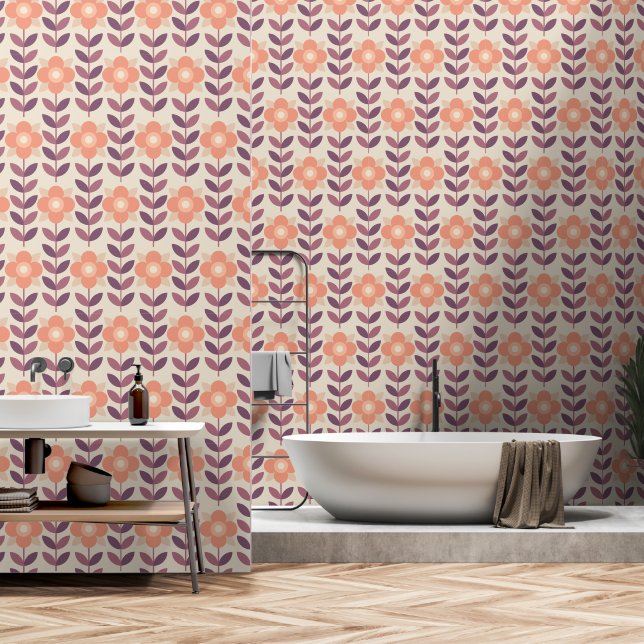 Zeventiger Mod bloem patroon Wallpaper Behang (Badkamer)
