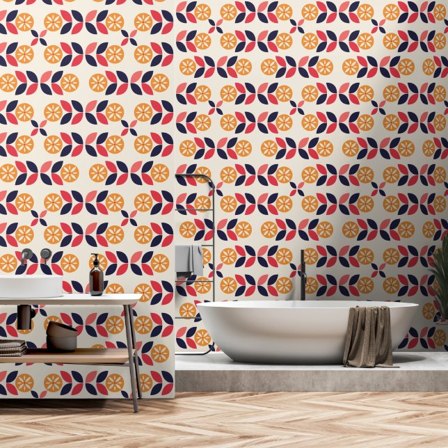 Zeventiger Mod bloem patroon Wallpaper Behang (Badkamer)