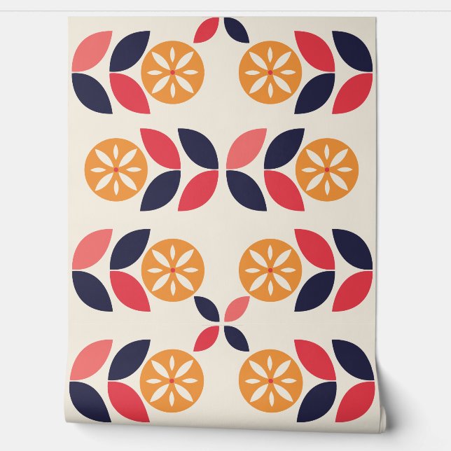 Zeventiger Mod bloem patroon Wallpaper Behang (Afrollen)