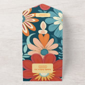 Zeventiger Retro Bloemenbruiloft All In One Uitnodiging (Buitenkant)